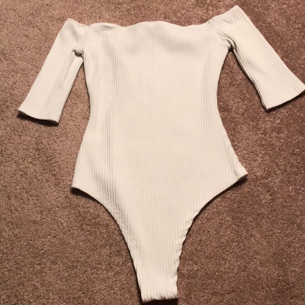 White off the shoulder body suit!